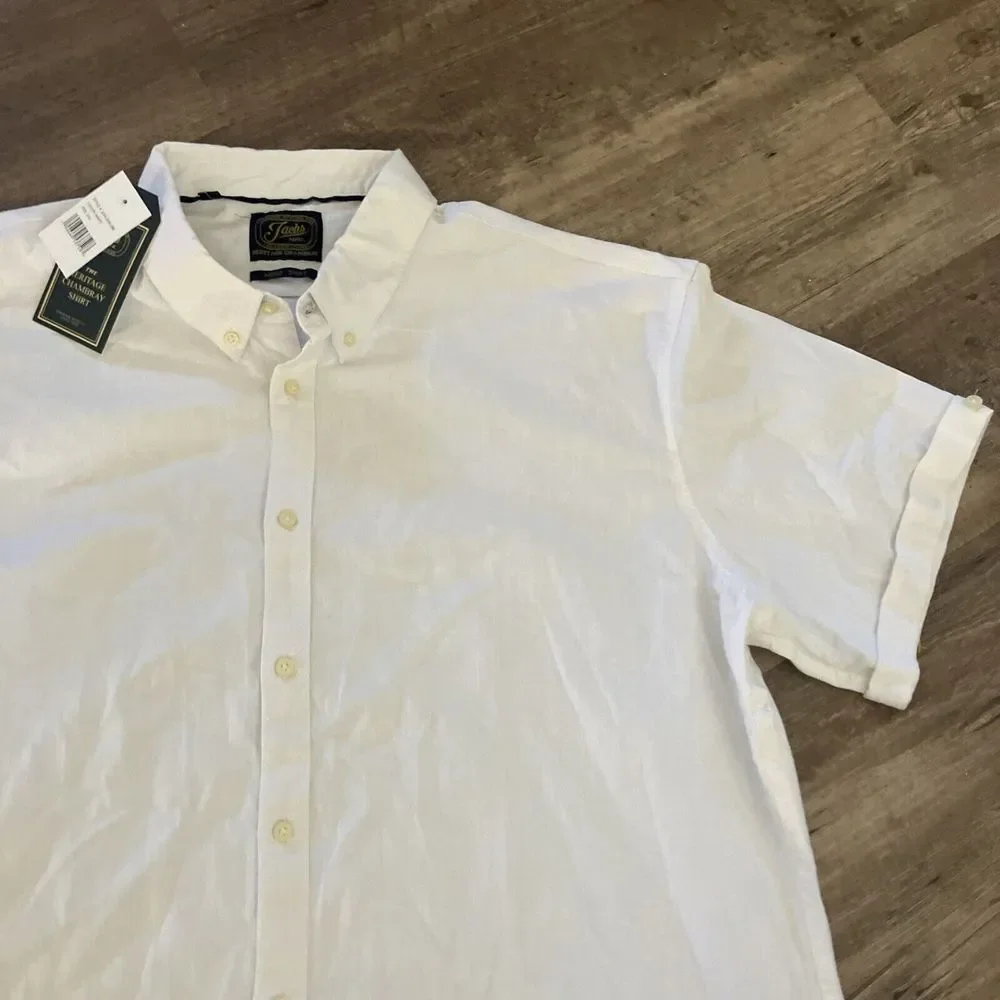Jacks MFG Heritage‎ Chambray Noho Shirt Mens 3XL White Short Sleeve J23A-209-C88